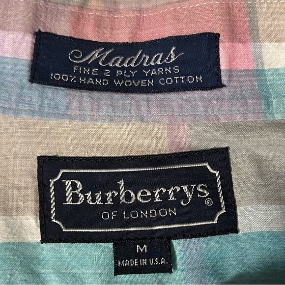 Vintage Burberry Burberrys Of London pastel cotton madras plaid men’s shirt. M - Picture 3 of 4